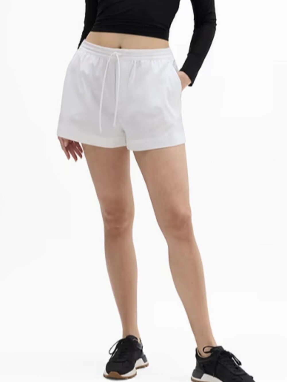 Athleta Women's Drift Poplin  White Drawstring Athletic Shorts Size L NWT